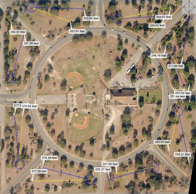 Click for large Park Circle Disc Golf Course map with distance!